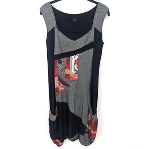 Aventures des Toiles Dress Womens Large Black ‎ Patchwork Tunic Pockets Artsy